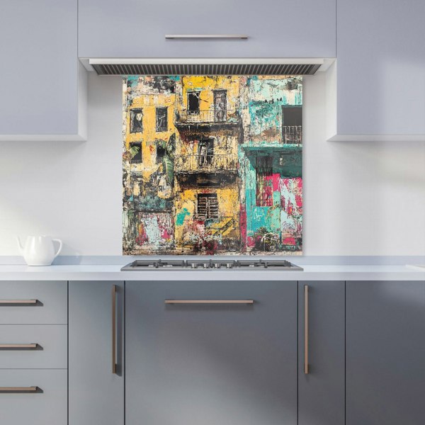 Warren Reed Mexican Colourful Buildings Glass Kitchen Splashback - 00010