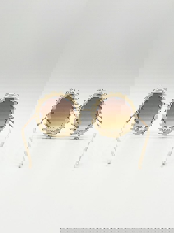 SVNX Round Floral Crystal Gem Sunglasses in Pink