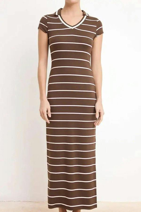 WOVCOR Bodycon V-Neck Maxi Dress