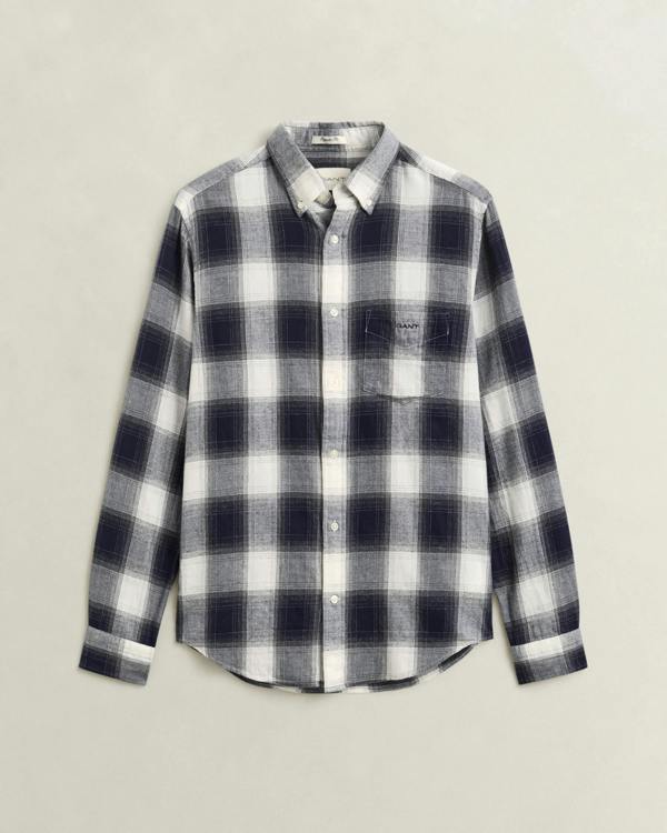 GANT Mens Regular Fit Windblown Flannel Broad Check Shirt - 433 Evening Blue | CHO | Designer Mens Long Sleeve Shirts