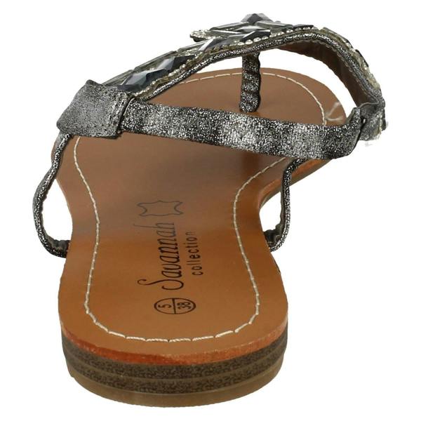 Savannah Ladies Savannah Flat Diamante Jewel Trim Toe Post Sandal