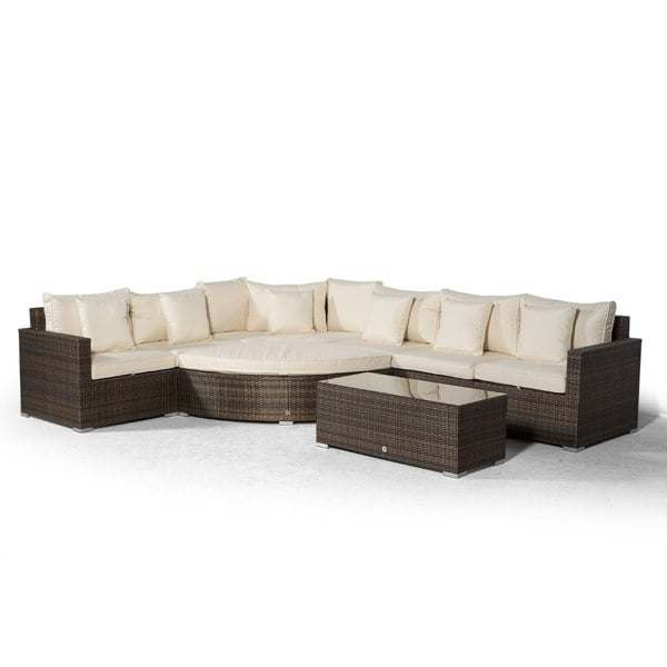 Giardino Santorini L Shape Modular 6 Seat Rattan Corner Sofa Set With Large Coffee Table & Daybed Ottoman