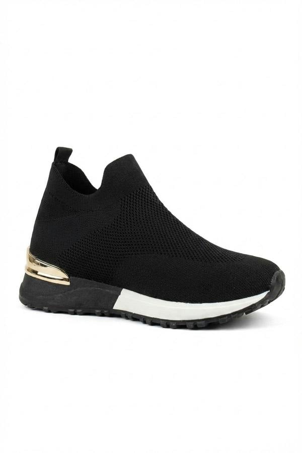 Jessi Slip On Sock Wedge Trainers - Black_wb