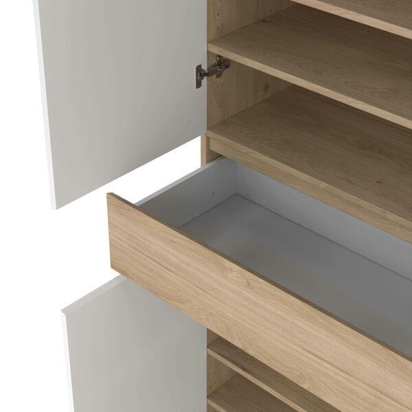 Wyld Haus Budapest White and Natural Oak Effect Wood Shoe Cabinet 4 Doors 1 Drawers