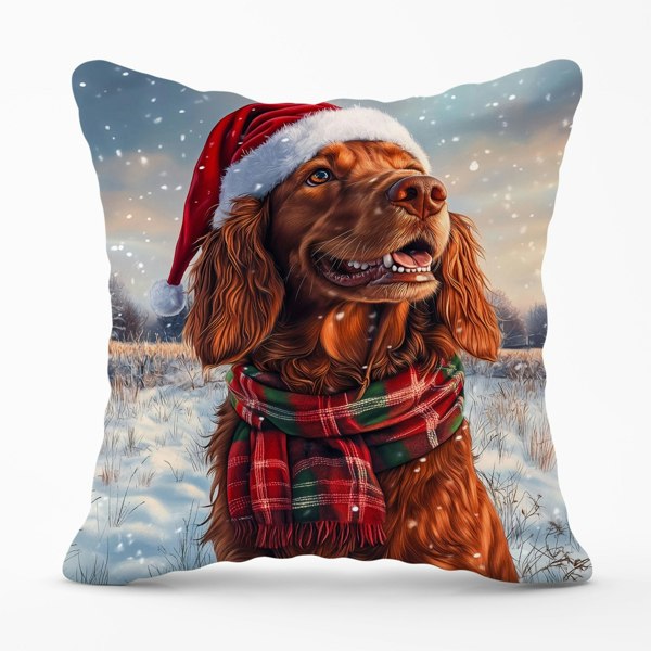 Warren Reed Snowy Christmas Irish Setter Cushion