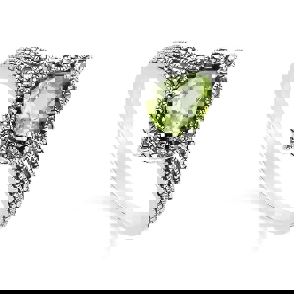 Gemondo Art Deco Style Pear Peridot & Marcasite Ring in Sterling Silver