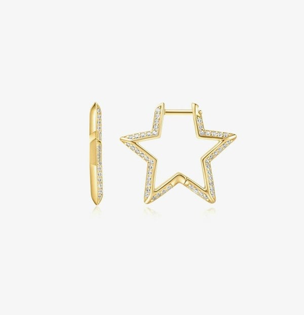 Ania Haie Sunny Sparkler 14ct Gold Plated Pave Star Hoop Earrings E064-05G