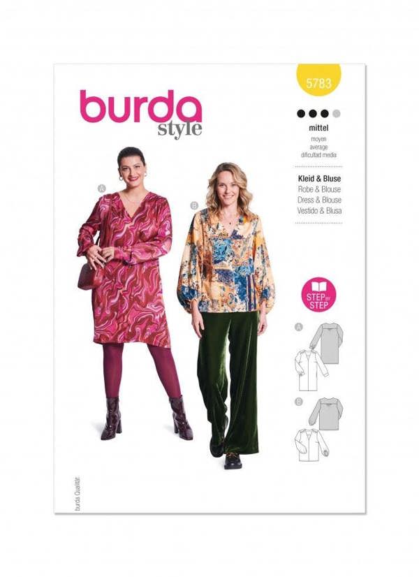Burda Sewing Pattern 5783 Tops and Dresses For Women, 10-20 (36-46) - Intermediate