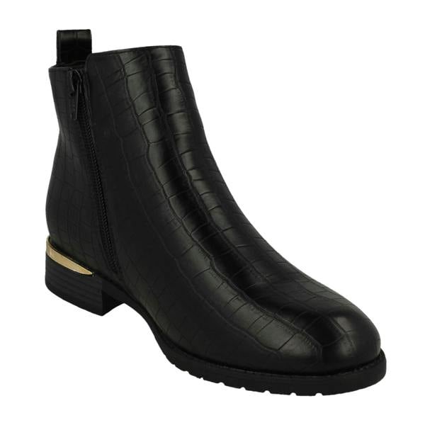 Spot On Ladies Spot On Croc Detailed Ankle Boots F51196