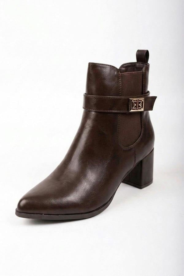 Genevieve Pointed Toe Block Heel Boots - Brown