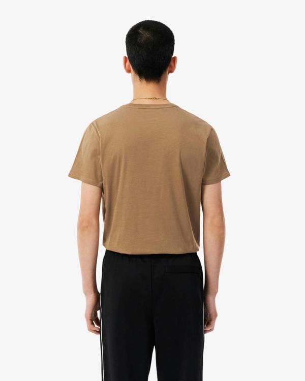 Lacoste Mens Crew Neck Pima Cotton Jersey T - Shirt - Cookie SIX | CHO | Designer Mens Short Sleeve T - Shirts & Tops