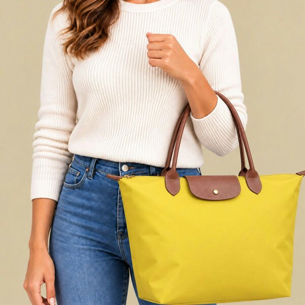 Love EMVY Large Women’s Zip Top Tote Bag with Twin Handles - Mustard