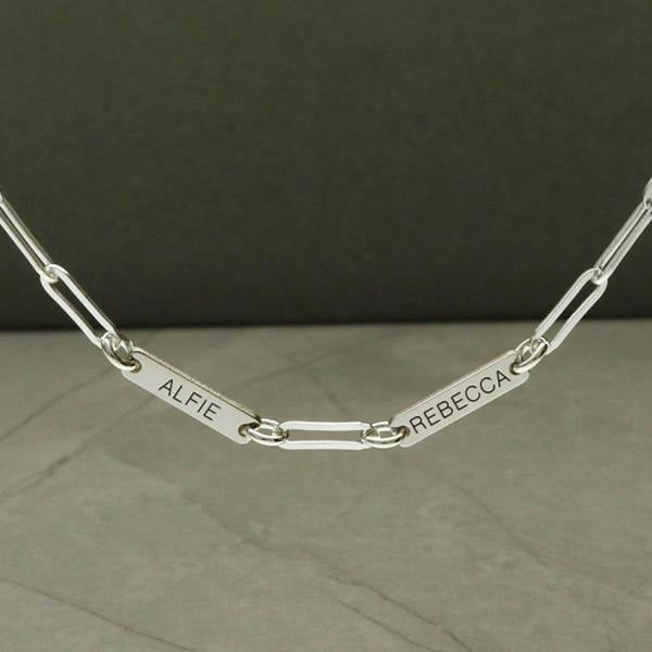 Sterling Silver Personalised Paper Clip Chain With Engraved Bar Links - Love Silver Jewellery