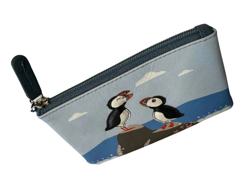 Mala Leather Pinky Puffins Bird Applique Coin Purse