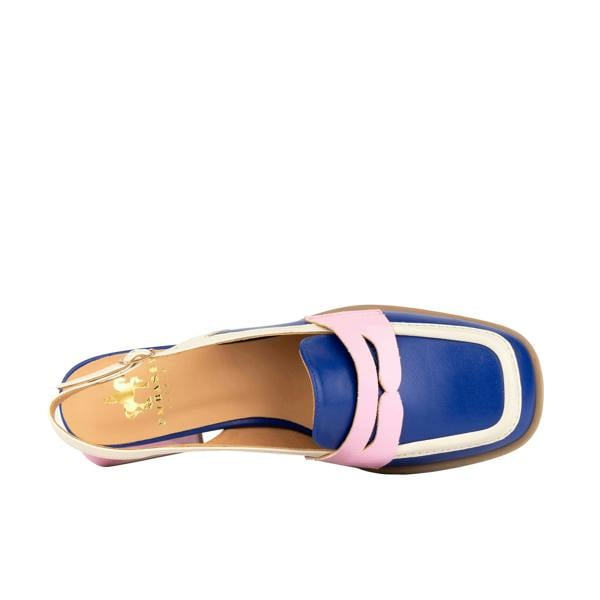 Embassy London Diana - Blue & Cream & Pink - Women's block heel slingback leather pump