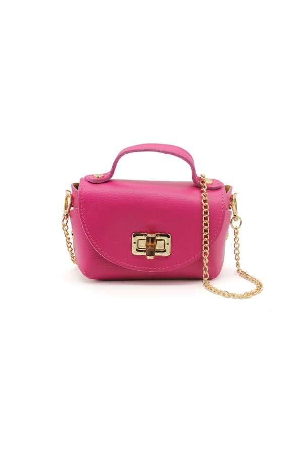 Pluspup Genuine Italian Leather Crossbody Bag with Chain Strap and Twist Lock Closure