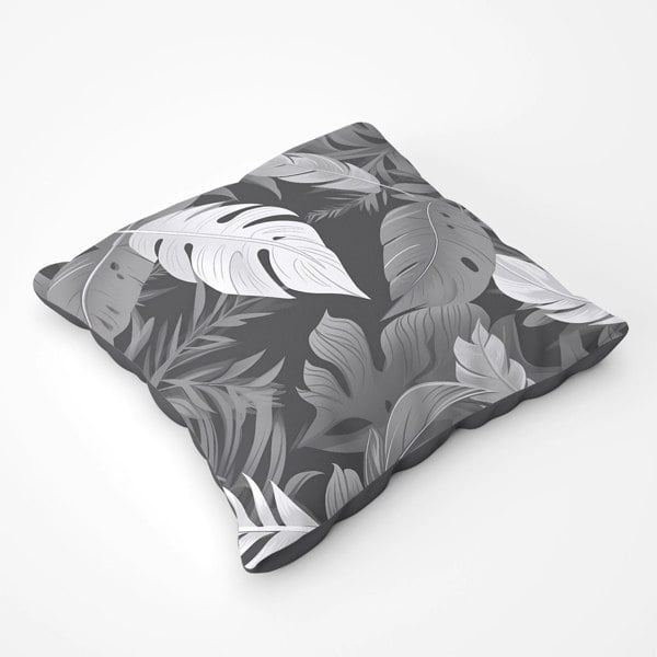 Warren Reed Black White Tropical Leaves Floor Cushion