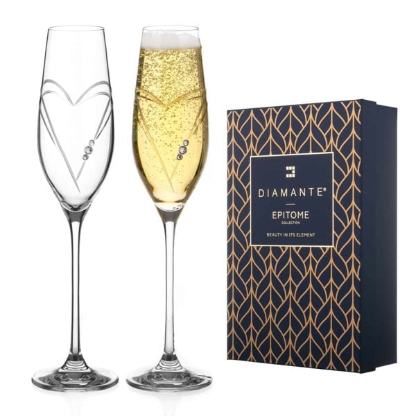 Diamante Hearts Champagne Flutes Adorned with Crystals by Swarovski® - Set of 2