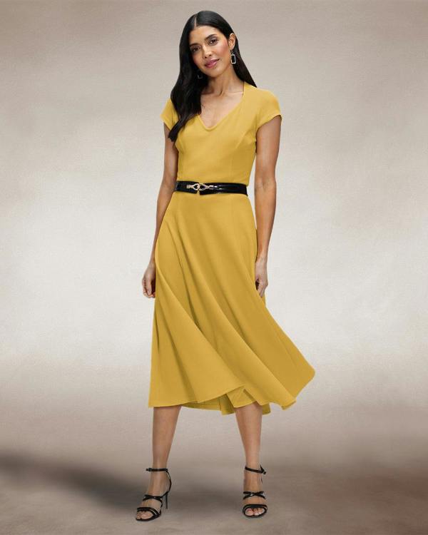 HotSquash A Line Midi Dress with Cap Sleeves