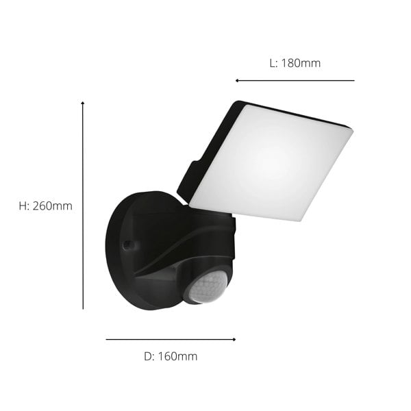 EGLO Pagino LED Black Plastic Wall Spotlight With Sensor