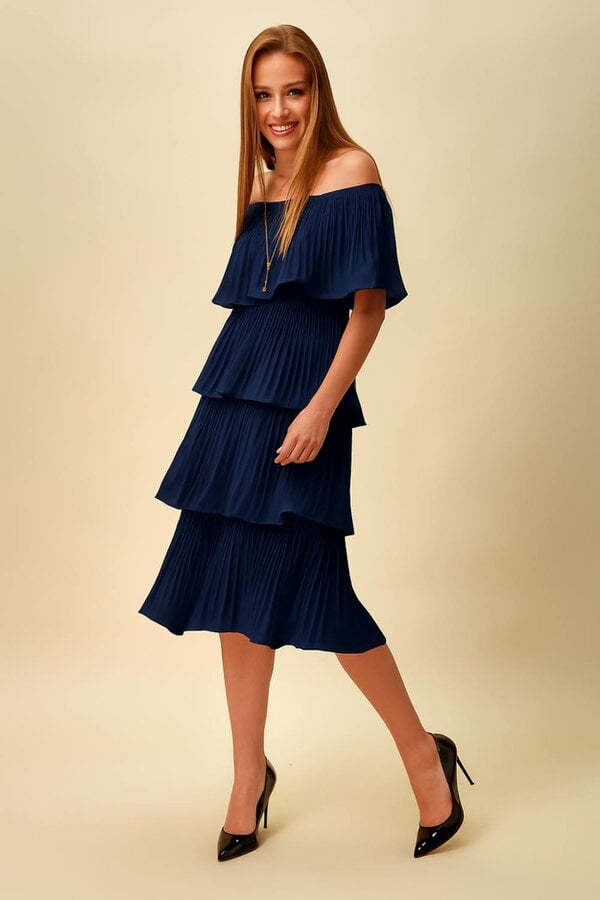 Hoxton Gal Oversized Midi Layered Dress in Navy
