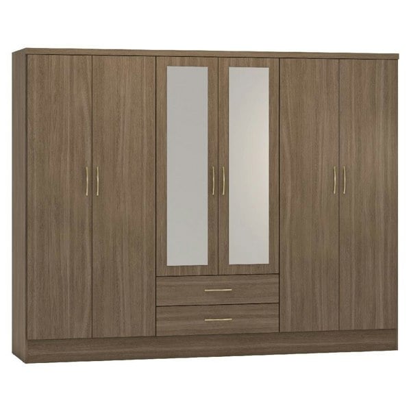 Seconique Nevada 6 Door 2 Drawer Mirrored Wardrobe