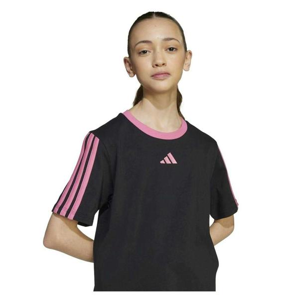 Adidas Girls Essentials 3 Stripes T-Shirt - Black/Pink - 