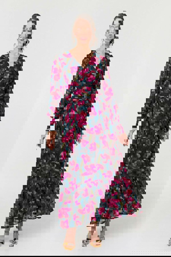 Green | Floral Ruched Long Sleeve Maxi Dress
