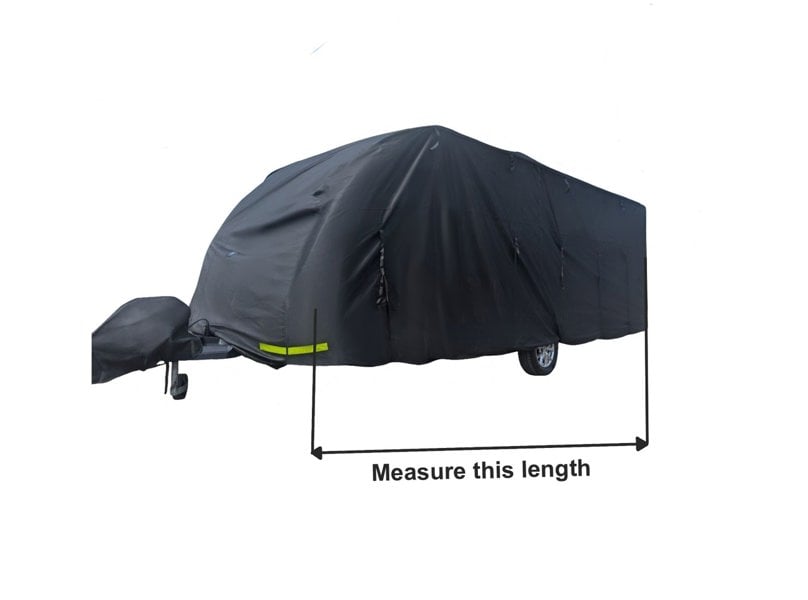 An infographic depicting the area to measure of the caravan to determine which size to purchase for the OLPRO Caravan Cover.