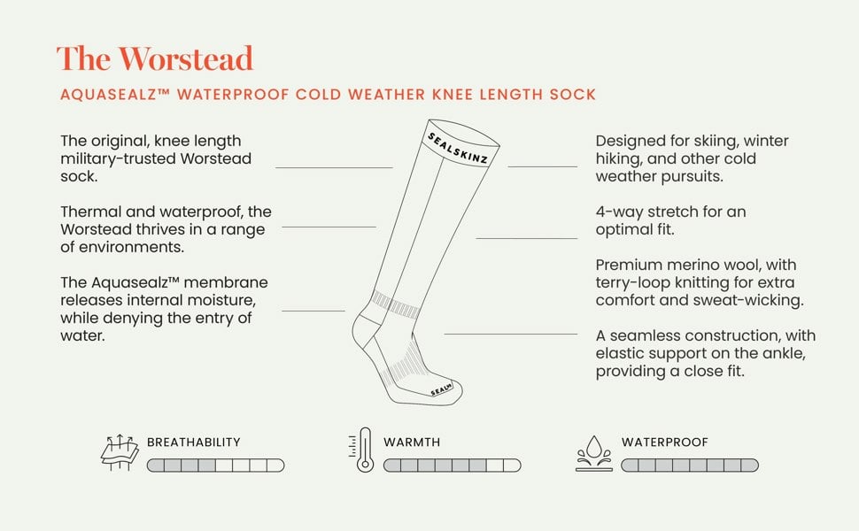 SealSkinz Worstead Waterproof Cold Weather Knee Length Sock - Black