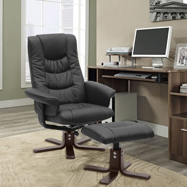 PU Leather Swivel Chair Recliner Armchair with Footstool Recliners Living and Home Black