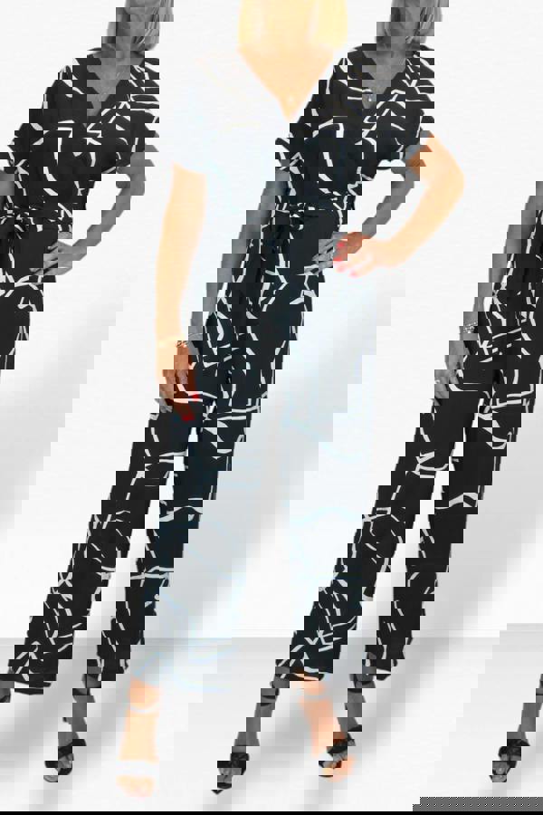 Paulo Due Women's Black Print Belted Wrap Jumpsuit