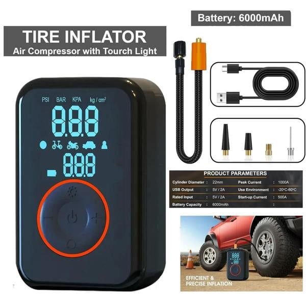 ATEK 150PSI Cordless Tyre Inflator Air Compressor 6000mAh LED