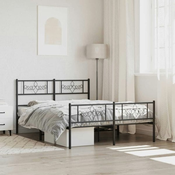 Berkfield Metal Bed Frame with Headboard and Footboard Black 120x190 cm 4FT Small Double