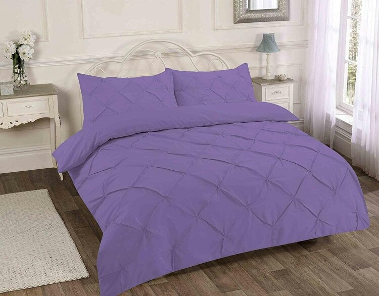 Night Zone Alexandra Pintuck Polycotton Duvet Cover Set – Easy Care Textured Bedding - Lilac - Super King
