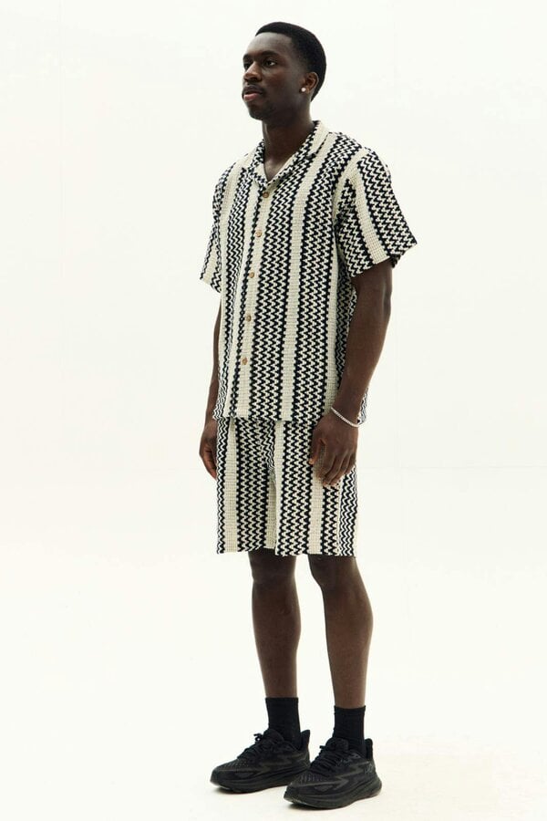 Men’s Crochet Texture Matching Shirt & Shorts Set – Boxy Fit | 100% Cotton