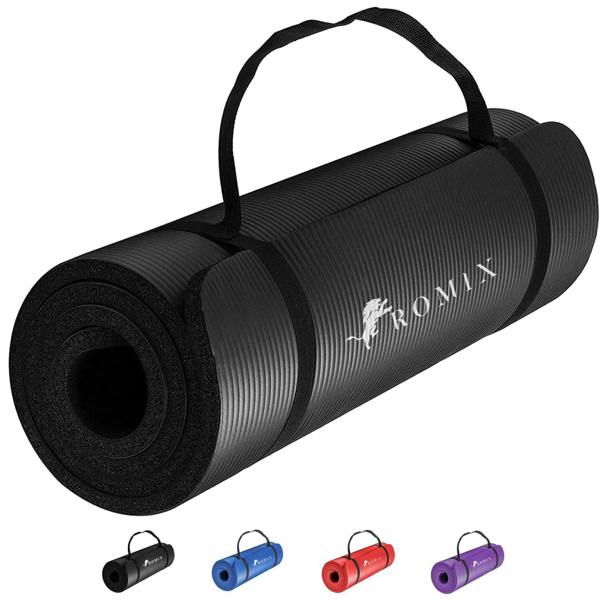 ROMIX Yoga Mat 10mm Thick, 180 x 60cm Non Slip Foam Exercise Mat with Carry Bag and Strap