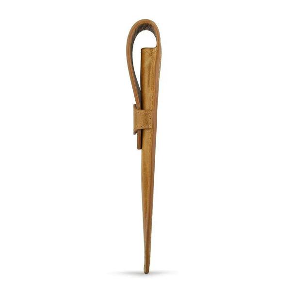 Tan  leather pen holder on a white background