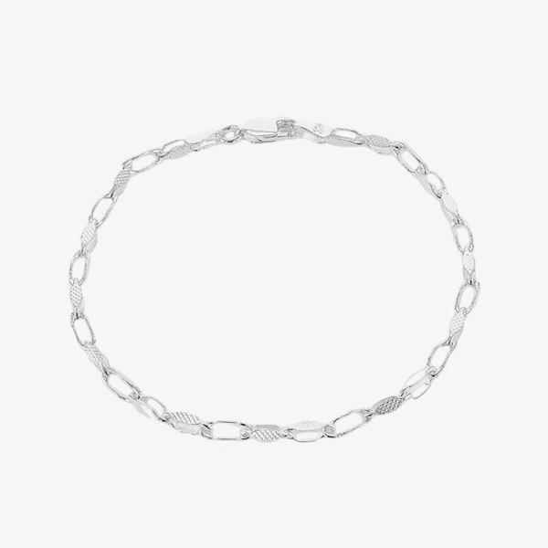 T. H. Baker Silver Textured Oval Paperlink Chain Bracelet 8.20.0752