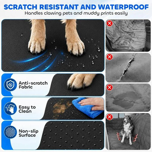 Dog Car Seat Cover, Waterproof Dog Travel Hammock w/ Non-Slip & Anti-Scratch Surface, Mesh Window and Pockets, Blue