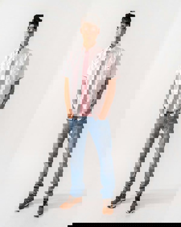 GANT Mens Regular Fit Classic Oxford Stripe Short Sleeve Shirt - 662 Light Pink