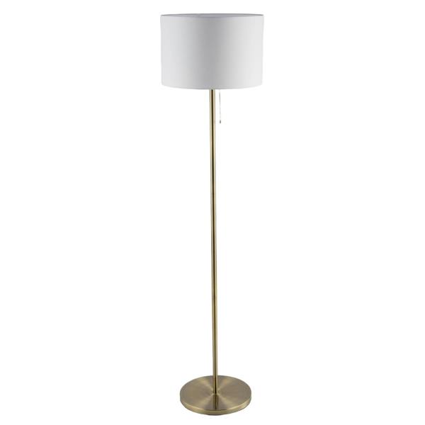 Classic Antique Brass Floor Lamp with Pull Switch and Cotton Shade Image 3