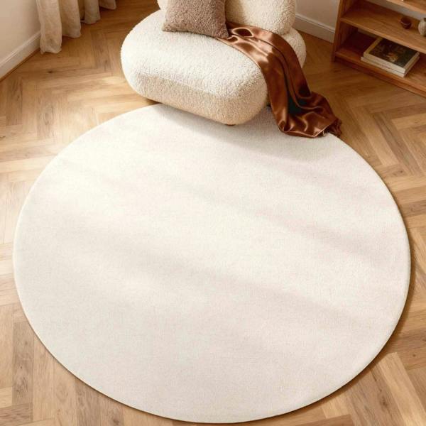 Fine Boucle Wool Rug Knots Natural White sound-absorbing, durable pile.