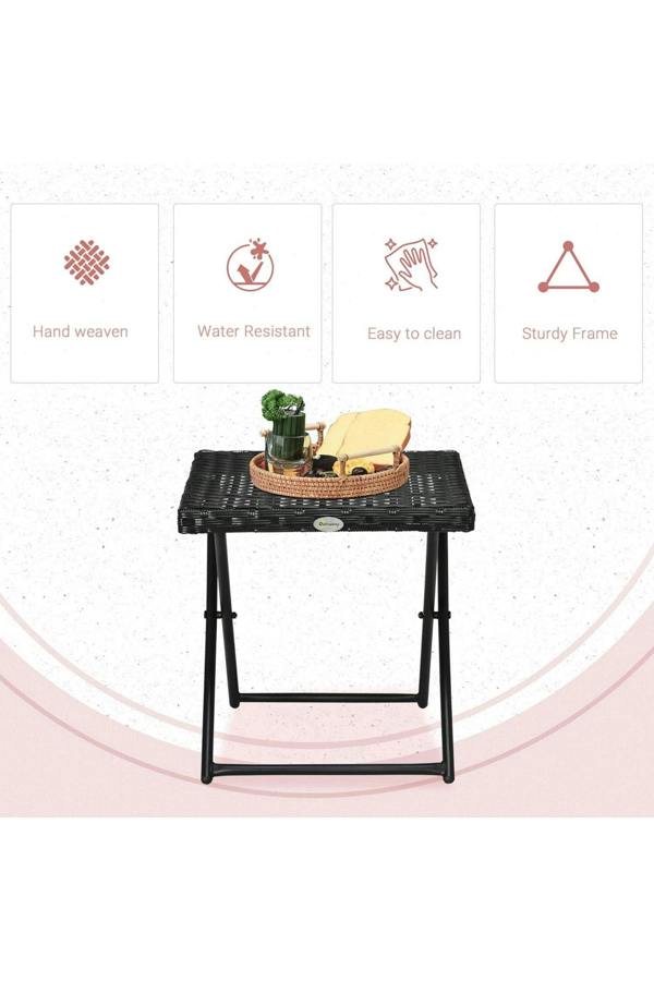 Dyzi Folding Rattan Garden Coffee Table Square 40x40cm Black