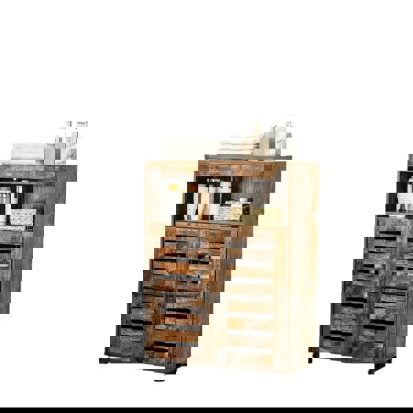 Modcraft 4-Tier Rustic Bathroom Cabinet with Louver Doors – Adjustable Shelf, 60 x 30 x 80 cm