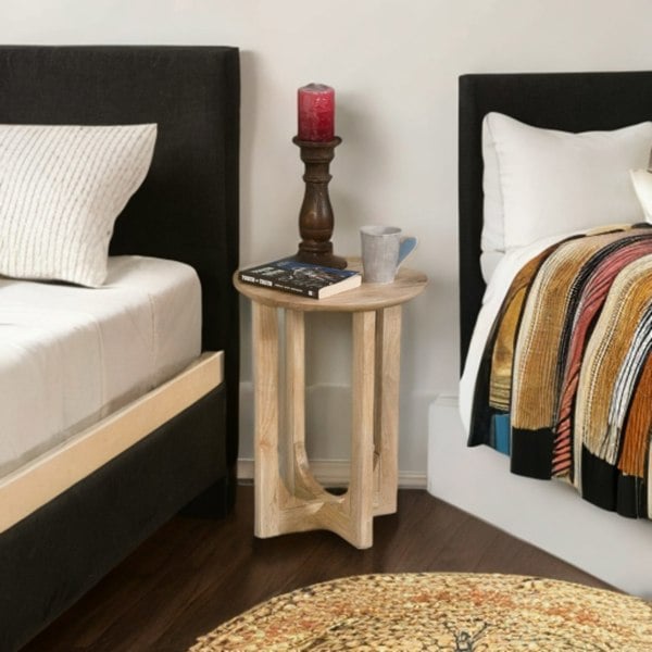 IH Design Monco Natural Mango Wood Round Inverted Legs Side Table - Natural