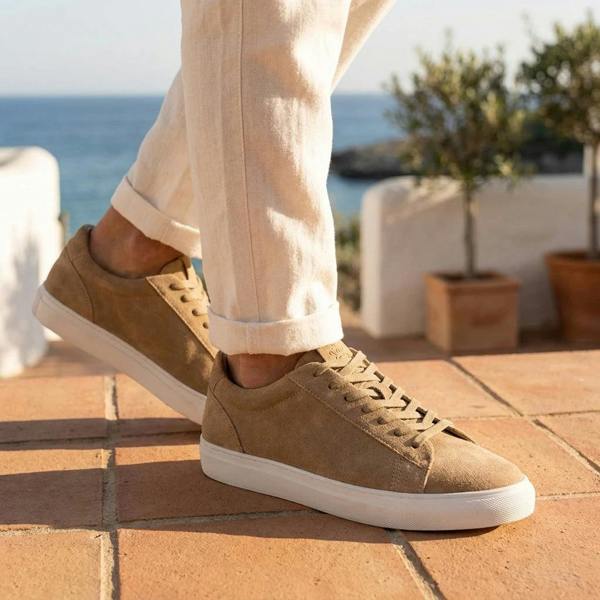 Antique Rogue Men’s Stone Grey Suede Leather Lace-Up Casual Sneakers