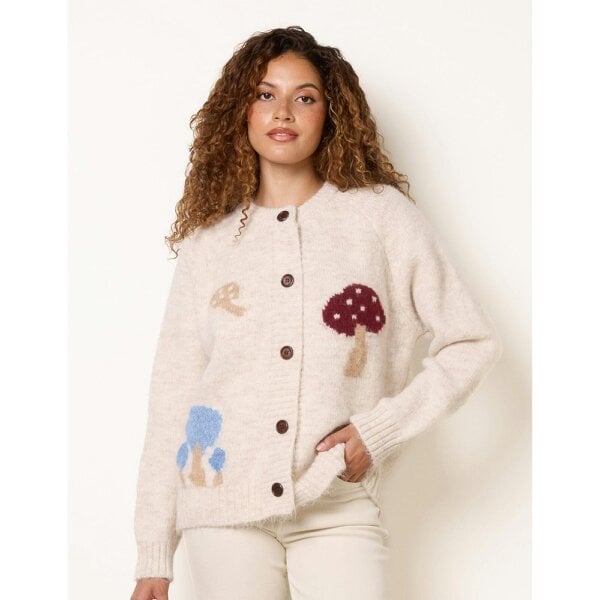 Blue Vanilla Mushroom Print Button Cardigan