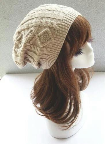ATEK Unisex Oversized Slouch Beanie Knitted Winter Hat Beige