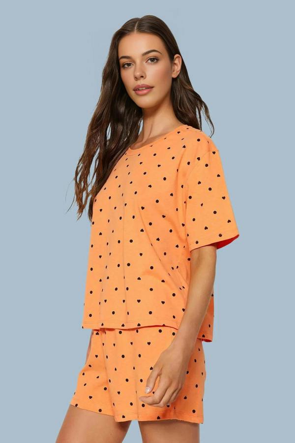 WOVCOR Polka Dot and Heart Print Short Pyjama Set